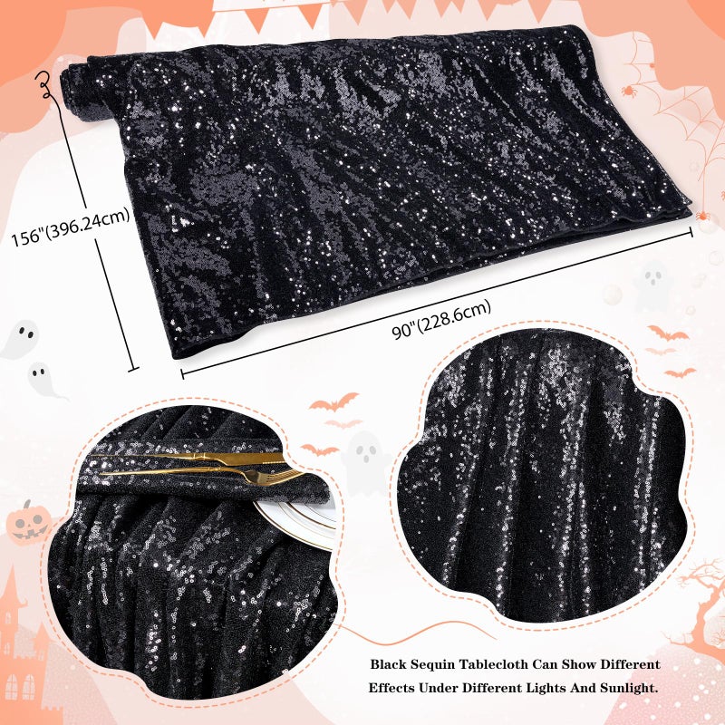 QueenDream Tablecloth 90x156 Rectangle Sequin Tablecloth Black Wedding Table Linens Glitter Birthday Bridal Party Indoor Outdoor Decorations - Image 4